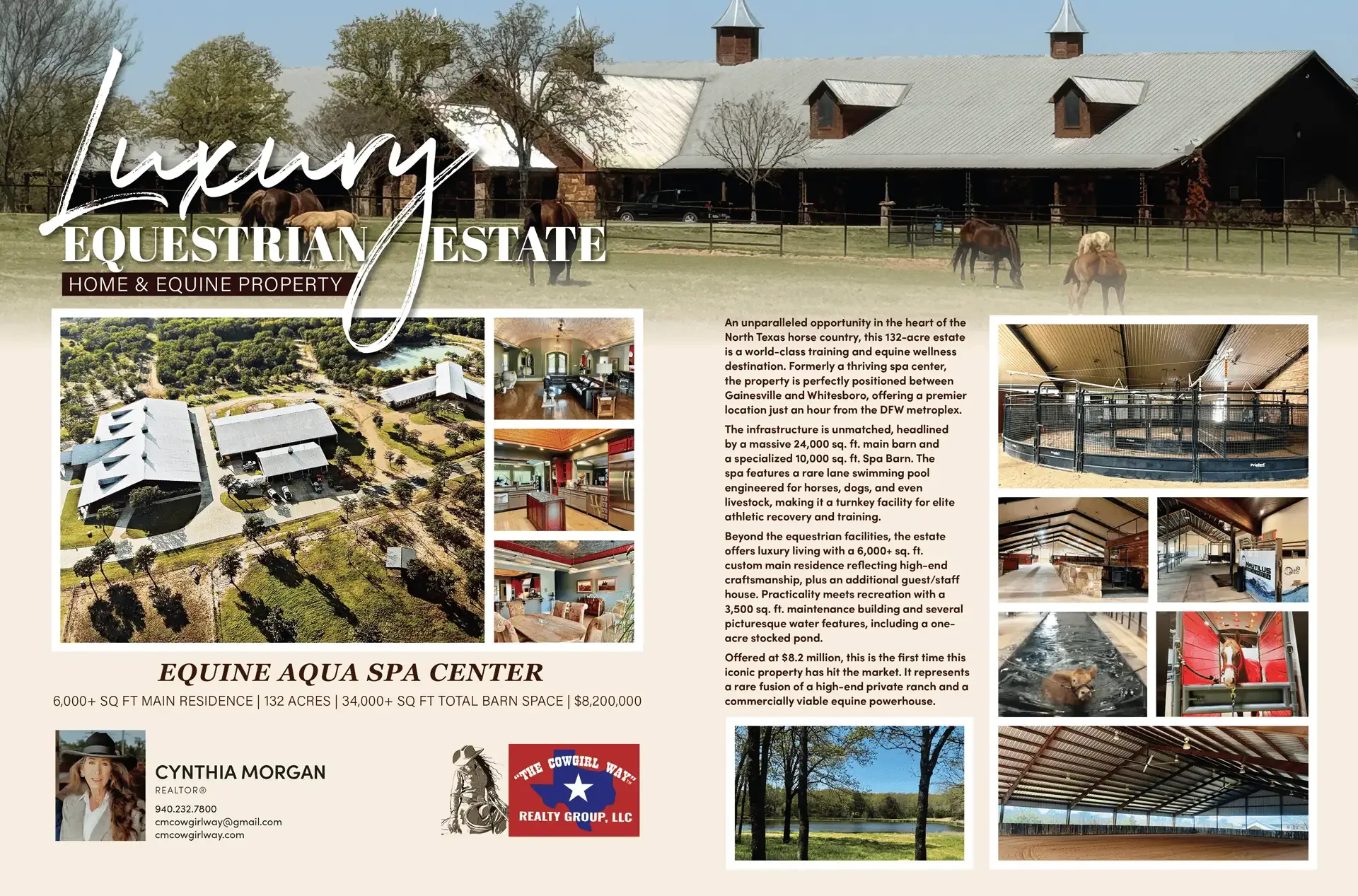 Luxury Equestrian Estate — home and equine property flyer for the Equine Aqua Spa Center